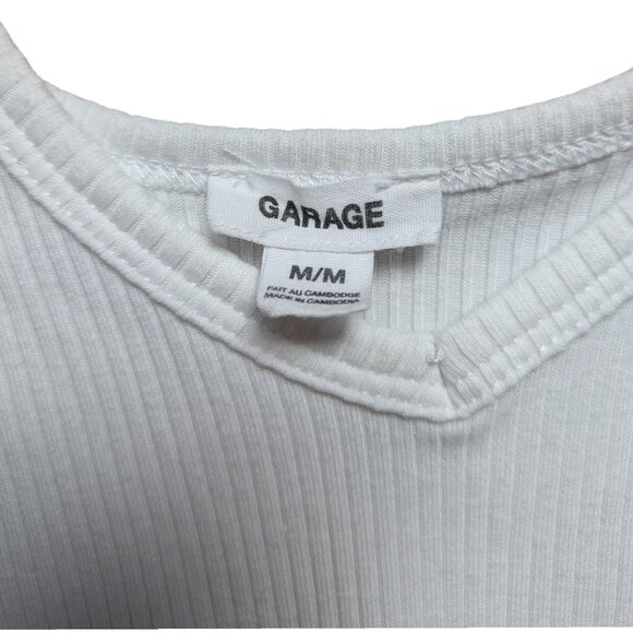 Garage White V-neck Ribbed Cropped Tank Top Women Size Medium - Picture 7 of 10
